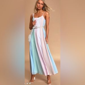 Lulu’s Days to Remember Multi Color Striped Maxi Dress XXS